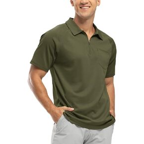 BASUDAM Men's Zippered Polo Shirts Quick Dry Short Sleeve Athletic Outdoor with Pocket