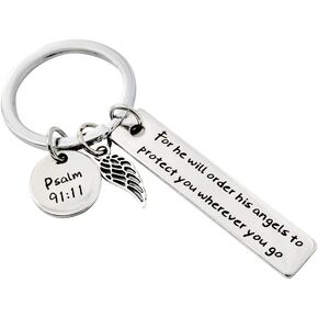 Hibetek Bible Verse Keychain for He Will Order His Angels to Protect You Keychain