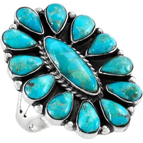 Southwest Style Ring Sterling Silver Genuine Turquoise & Gemstones (SELECT COLOR)