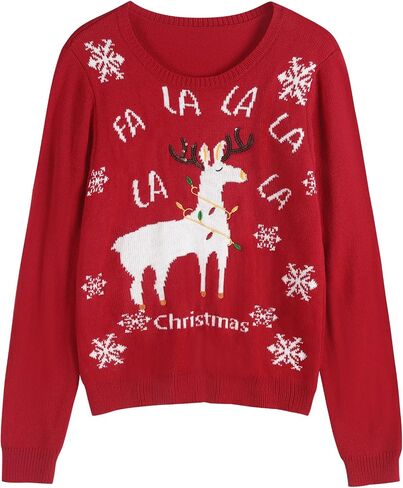 ZAFUL Women's Ugly Christmas Sweater Snowflake Crew Neck Long Sleeve Ribbed Knit Pullover Sweater Jumper in Saudi Arabia