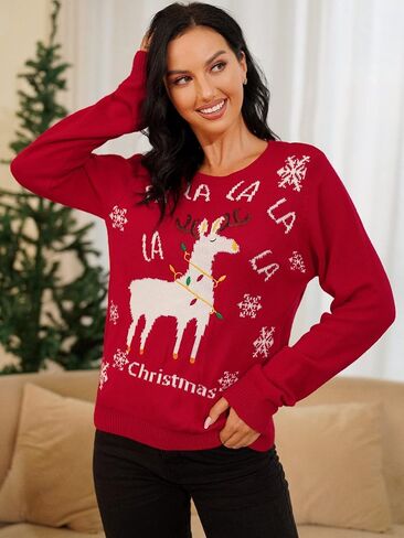 ZAFUL Women's Ugly Christmas Sweater Snowflake Crew Neck Long Sleeve Ribbed Knit Pullover Sweater Jumper in Saudi Arabia