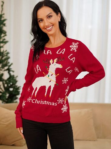ZAFUL Women's Ugly Christmas Sweater Snowflake Crew Neck Long Sleeve Ribbed Knit Pullover Sweater Jumper in Saudi Arabia