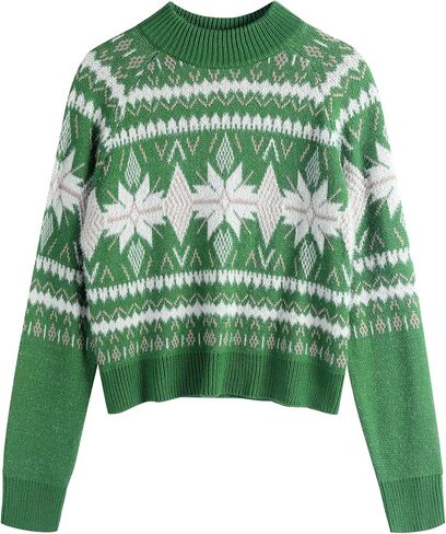 ZAFUL Women's Ugly Christmas Sweater Snowflake Crew Neck Long Sleeve Ribbed Knit Pullover Sweater Jumper in Saudi Arabia