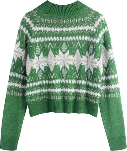 ZAFUL Women's Ugly Christmas Sweater Snowflake Crew Neck Long Sleeve Ribbed Knit Pullover Sweater Jumper in Saudi Arabia