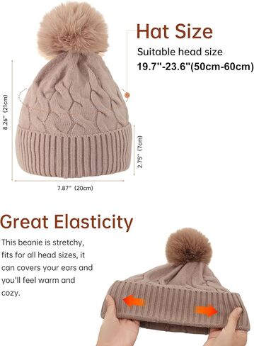 Amoretu Beanie for Women with Pom Pom 3PCS Winter Hats Knit Warm Cap for Cold Weather in Saudi Arabia