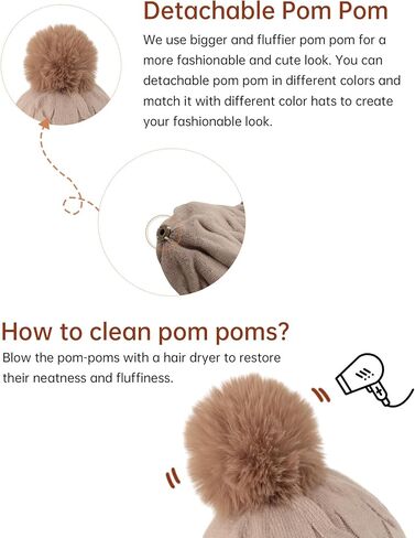 Amoretu Beanie for Women with Pom Pom 3PCS Winter Hats Knit Warm Cap for Cold Weather in Saudi Arabia
