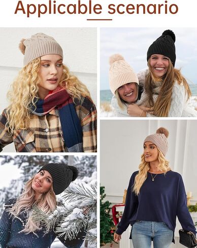 Amoretu Beanie for Women with Pom Pom 3PCS Winter Hats Knit Warm Cap for Cold Weather in Saudi Arabia