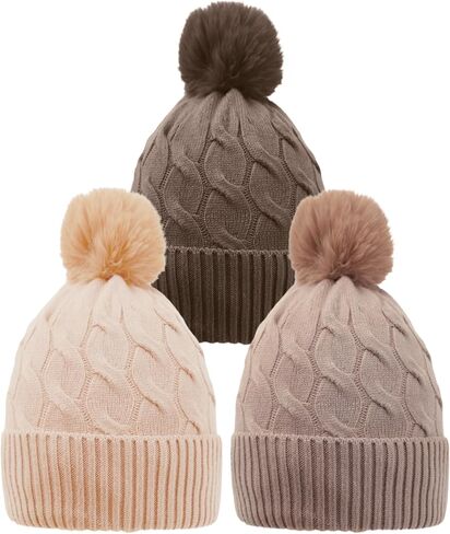 Amoretu Beanie for Women with Pom Pom 3PCS Winter Hats Knit Warm Cap for Cold Weather in Saudi Arabia