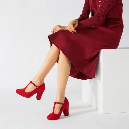 حذاء نسائي كلاسيكي على شكل حرف T وكعب مكتنز حذاء Mary Jane Pumps لفساتين الزفاف in Kuwait
