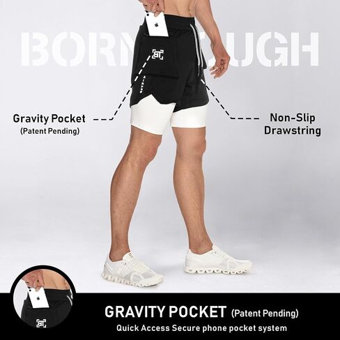 شورت للتمارين الرياضية من Born Tough، شورت رياضي لكمال الأجسام بطول 5 بوصات للرجال، شورت للجري مع جيب مبطن in Kuwait