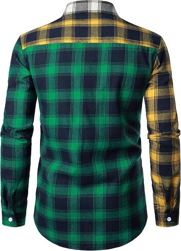 KEPUTAY Men Women Color Block Plaid Shirt Patchwork Plaid Shirts Button Down Long Sleeve Casual Shirts in Saudi Arabia