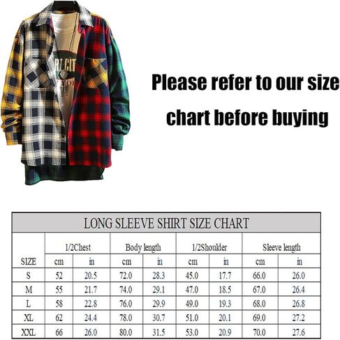 KEPUTAY Men Women Color Block Plaid Shirt Patchwork Plaid Shirts Button Down Long Sleeve Casual Shirts in Saudi Arabia