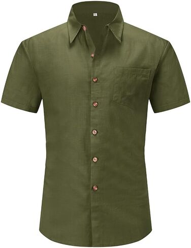 قمصان رجالي من Eymitory بأكمام قصيرة من القطن والكتان بأزرار للأسفل، قمصان صيفية للشاطئ، قمصان لإزالة الأعشاب الضارة مع جيوب in Kuwait