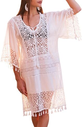 CIBENI White Lace Beach Cover Up for Swimsuits (US Size 6-10) Crochet Swim Cover Up for Bathing Suit, Swimwear, Bikini Coverups for Women in Saudi Arabia