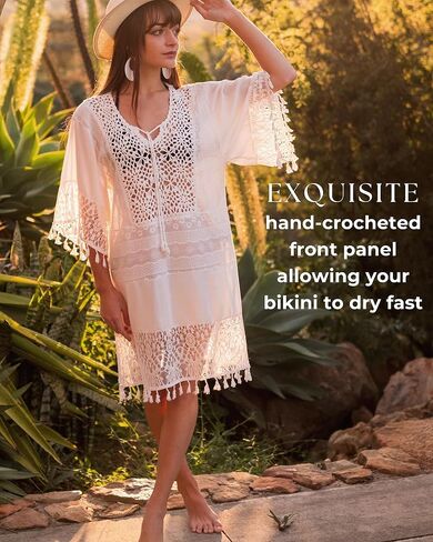 CIBENI White Lace Beach Cover Up for Swimsuits (US Size 6-10) Crochet Swim Cover Up for Bathing Suit, Swimwear, Bikini Coverups for Women in Saudi Arabia