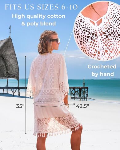 CIBENI White Lace Beach Cover Up for Swimsuits (US Size 6-10) Crochet Swim Cover Up for Bathing Suit, Swimwear, Bikini Coverups for Women in Saudi Arabia