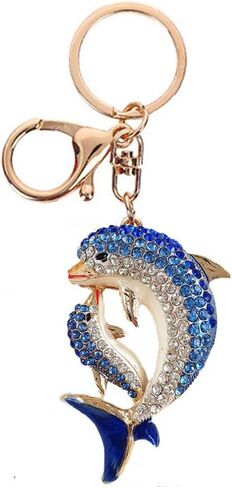 سلسلة مفاتيح على شكل دلافين مرصعة بأحجار الراين مطلية بالذهب قلادة حلقة مفاتيح in Kuwait
