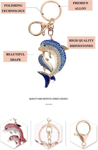 سلسلة مفاتيح على شكل دلافين مرصعة بأحجار الراين مطلية بالذهب قلادة حلقة مفاتيح in Kuwait