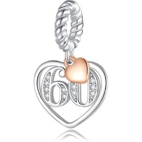 Number Dangle 10,16,18,20,21,30,40,50,60 Years of Love Cubic Zirconia Charm in 925 Sterling Silver,Number pendant with Rose Gold Heart,Anniversary Celebration Dangle Lucky Charm Birthday Charms fit Fashion Bracelet,For Memorable Moments in Kuwait