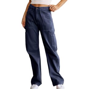 High Waist Stretch Cargo Pants Women, Baggy Cargo Jeans with Pocket Baggy Jogger Relaxed Y2K Pants Fashion Jeans