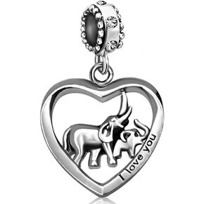JMQJewelry الفيل سحر القلب الحب الطفل جوهرة استرخى سحر للأساور ابنة أمي أبي زوجة زوج عيد الحب عيد الميلاد