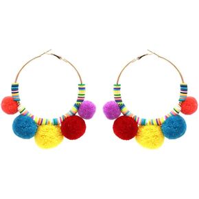 Colorful Fur Pom Pom Ball Large Huggie Hoop Earrings Rainbow Acrylic Round Fluffy Hairball Dangle Drop Statement Earring Cute Chirstmas Birthday Jewelry Gifts for Women Girls BBF in Saudi Arabia