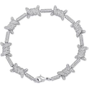 TOPGRILLZ 10mm Iced out Barbed Wire Link Bracelet for Men 6 Times 14K Gold Filled Hip Hop Rapper Accessory