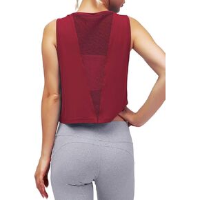Mippo Womens Mesh Back Workout Crop Tops Loose Fit Gym Running Tank Tops in Kuwait