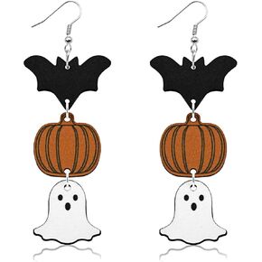 Yomlry عيد الهالوين أقراط للنساء الفتيات اليقطين الأسود القط هالوين مجوهرات شبح الخفافيش مخيف أقراط تتدلى لعيد الهالوين عشية اكسسوارات الحفلات على الوجهين عطلة الخشب مجموعة أقراط هدية مجوهرات in Kuwait