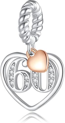 Number Dangle 10,16,18,20,21,30,40,50,60 Years of Love Cubic Zirconia Charm in 925 Sterling Silver,Number pendant with Rose Gold Heart,Anniversary Celebration Dangle Lucky Charm Birthday Charms fit Fashion Bracelet,For Memorable Moments in Kuwait