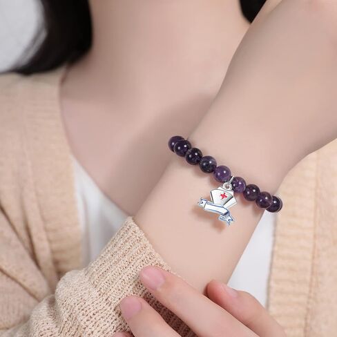 هدايا تقدير الممرضة للنساء، سوار الخرزة للممرضات، سوار مطرز بالجمشت مع سحر قبعة الممرضة، هدايا طالب التمريض للممرضات الجدد، هدايا أسبوع الممرضات، أفكار هدايا تخرج الممرضات in Kuwait