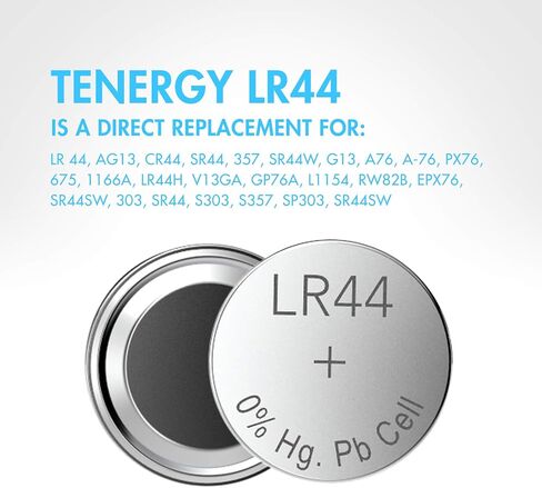 Tenergy 1.5 Volt Battery LR44, Button Cell LR44, ag13/LR44 Batteries Equivalent, Ideal for Watches, Laser Pointers, Small Toys, Portable Electronics, and More, 10 Count in Kuwait