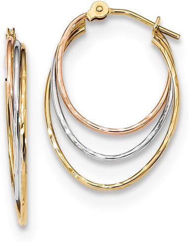 14k Tri Three Color Gold Diamond-Cut Graduated 3 Ring Hoops Earrings - 21mm x 15mm in Saudi Arabia
