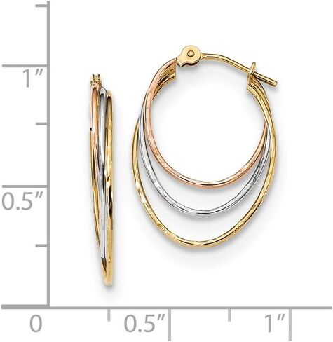 14k Tri Three Color Gold Diamond-Cut Graduated 3 Ring Hoops Earrings - 21mm x 15mm in Saudi Arabia