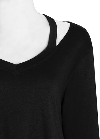 بولوتس قميص تونيك كاجوال منقوش باكمام 3/4 ورقبة على شكل حرف V للنساء in Kuwait