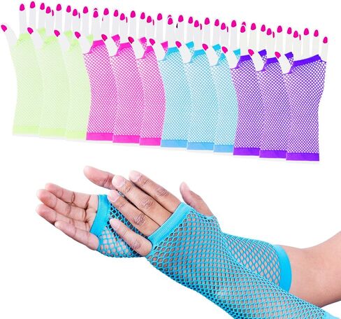 Super Z Outlet Diva Fingerless Fishnet Neon Bright Colorful Gloves 80s Dress-Up Party (12 Pack) in Saudi Arabia