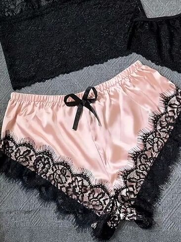 Milumia Women's 3 Piece Pajamas Floral Lace Cami Top and Shorts with Panty Pj Sets Nightwear in Saudi Arabia