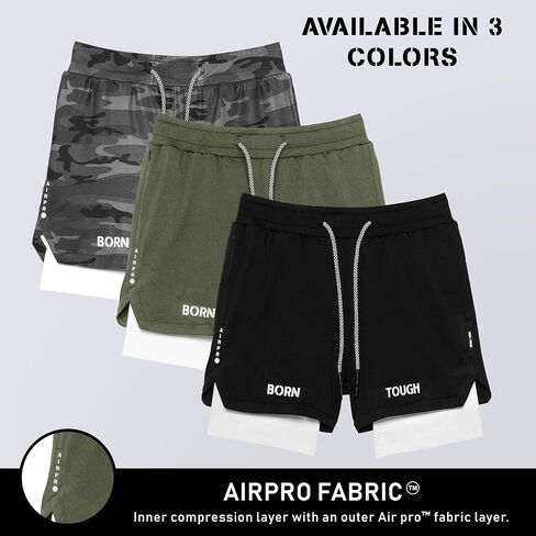 شورت تمرين الصالة الرياضية للرجال من Born Tough، شورت رياضي لكمال الأجسام بطول 5 بوصات للرجال، شورت للجري مع جيب مبطن in Kuwait