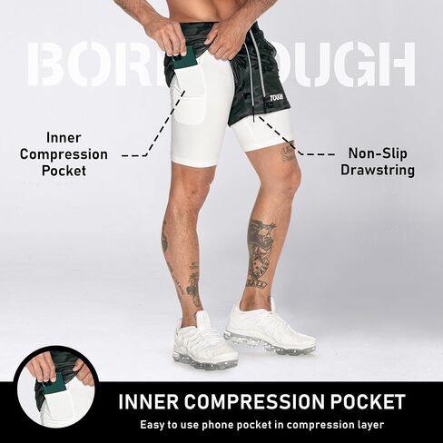 شورت تمرين الصالة الرياضية للرجال من Born Tough، شورت رياضي لكمال الأجسام بطول 5 بوصات للرجال، شورت للجري مع جيب مبطن in Kuwait