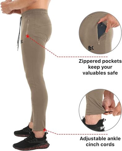 BROKIG Mens Ankle Cords Workout Jogger Pants, Slim Fit Gym Joggers Athletic Sweatpants for Men with Zipper Pockets in Kuwait