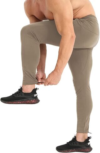 BROKIG Mens Ankle Cords Workout Jogger Pants, Slim Fit Gym Joggers Athletic Sweatpants for Men with Zipper Pockets in Kuwait