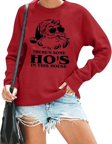 BANGELY Womens Christmas HoHo Sweatshirt Ugly Santa Hohos Long Sleeve Shirts Funny Santa Graphic Tee Casual Pullover Top in Saudi Arabia