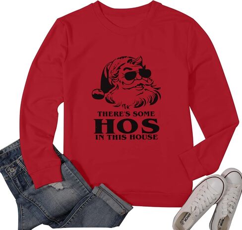 BANGELY Womens Christmas HoHo Sweatshirt Ugly Santa Hohos Long Sleeve Shirts Funny Santa Graphic Tee Casual Pullover Top in Saudi Arabia