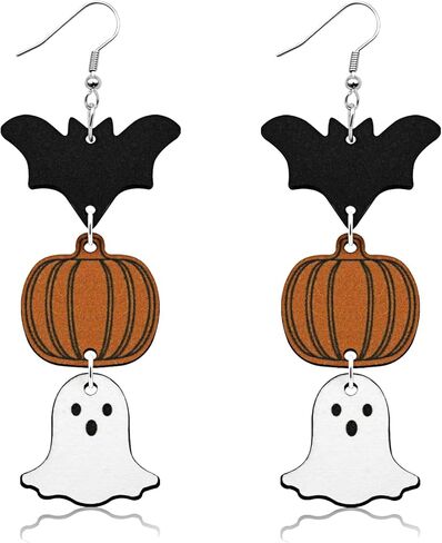 Yomlry عيد الهالوين أقراط للنساء الفتيات اليقطين الأسود القط هالوين مجوهرات شبح الخفافيش مخيف أقراط تتدلى لعيد الهالوين عشية اكسسوارات الحفلات على الوجهين عطلة الخشب مجموعة أقراط هدية مجوهرات in Kuwait