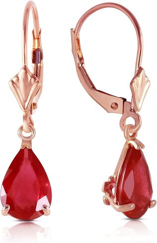 Galaxy Gold GG 14k Solid Rose Leverback Earrings 3.5 ct Pear-shaped Ruby in Saudi Arabia