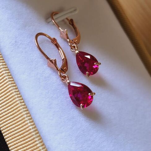 Galaxy Gold GG 14k Solid Rose Leverback Earrings 3.5 ct Pear-shaped Ruby in Saudi Arabia