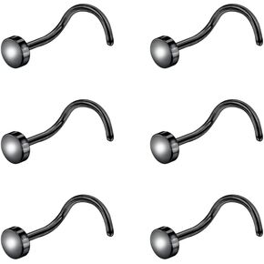 6ixGosh 6pcs 20g Nose Studs 3mm Ball Flat Surgical Steel Nose Ring for Women Men Black Rose Gold Nose Stud L Shaped Corkscrew Nose Ring Studs Cute Nostril Nose Piercing Jewelry in Kuwait