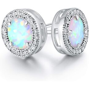 Barzel 18K Rose Gold Plated or White Gold Plated Created Opal Halo Stud