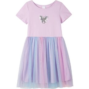 DaniChins Girl Knit Short-Sleeve Tutu Dress Colorful Tulle Sparkle Dress in Kuwait