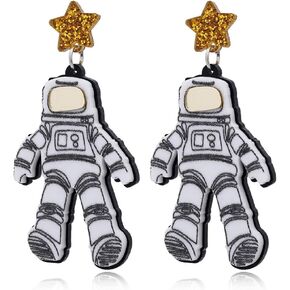 QIAN0813 Creative Cartoon Astronaut Stud Earrings for Women Asymmetric Spaceman Star Earing Hypoallergenic Jewelry